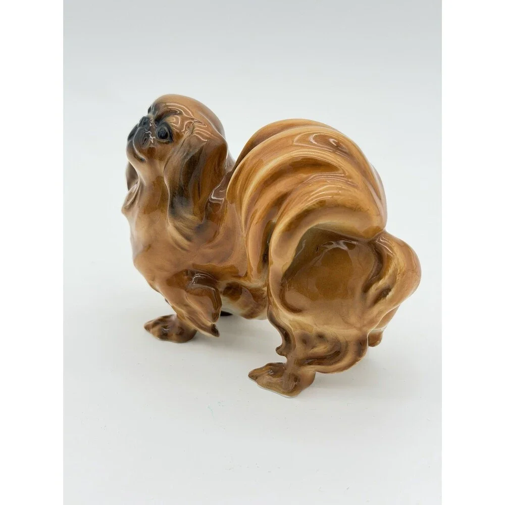 Hutschenreuther Porcelain Germany pekinese Dog Glossy Painted Figurine Brown